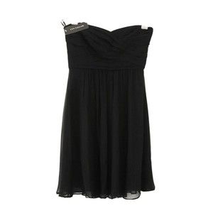 NWT Ann Taylor 100% Silk Fit & Flare Strapless Black Evening Dress Pleated Sz S